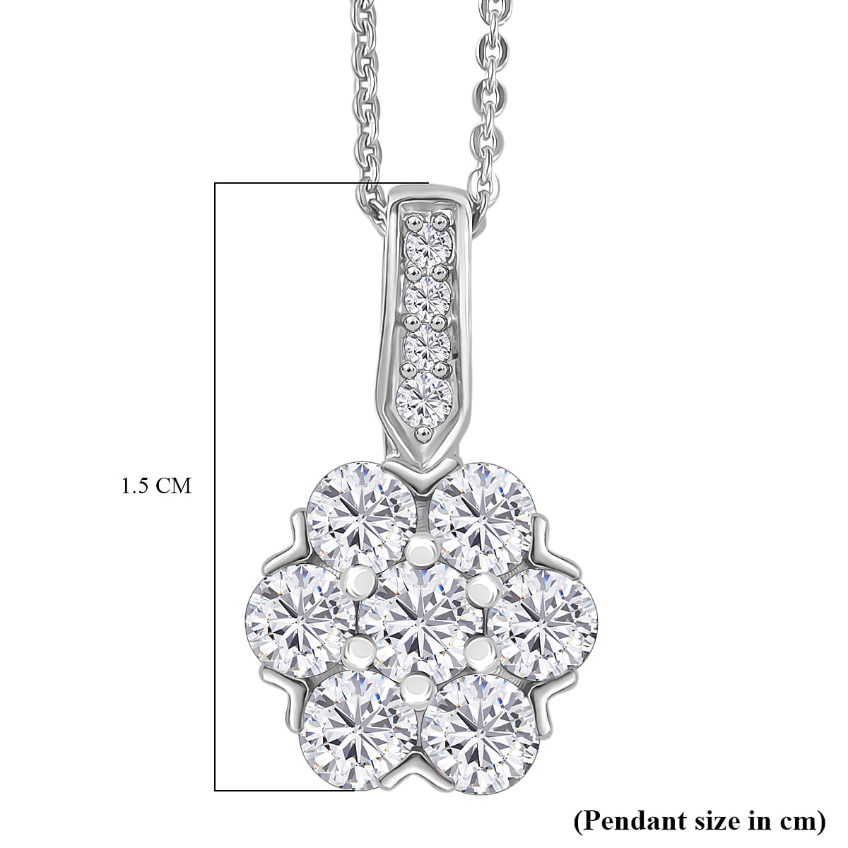 Moissanite Pendant with Chain (Size 20) in Platinum Overlay Sterling Silver 1.04 ct