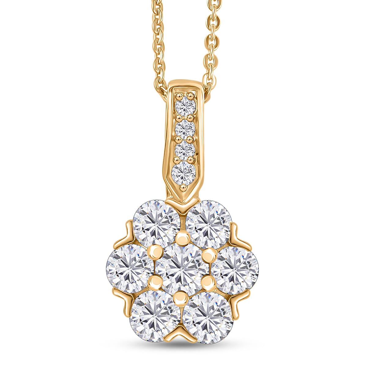 Moissanite Pendant with Chain (Size 20) in Yellow Gold Plated Sterling Silver 1.22 Ct.