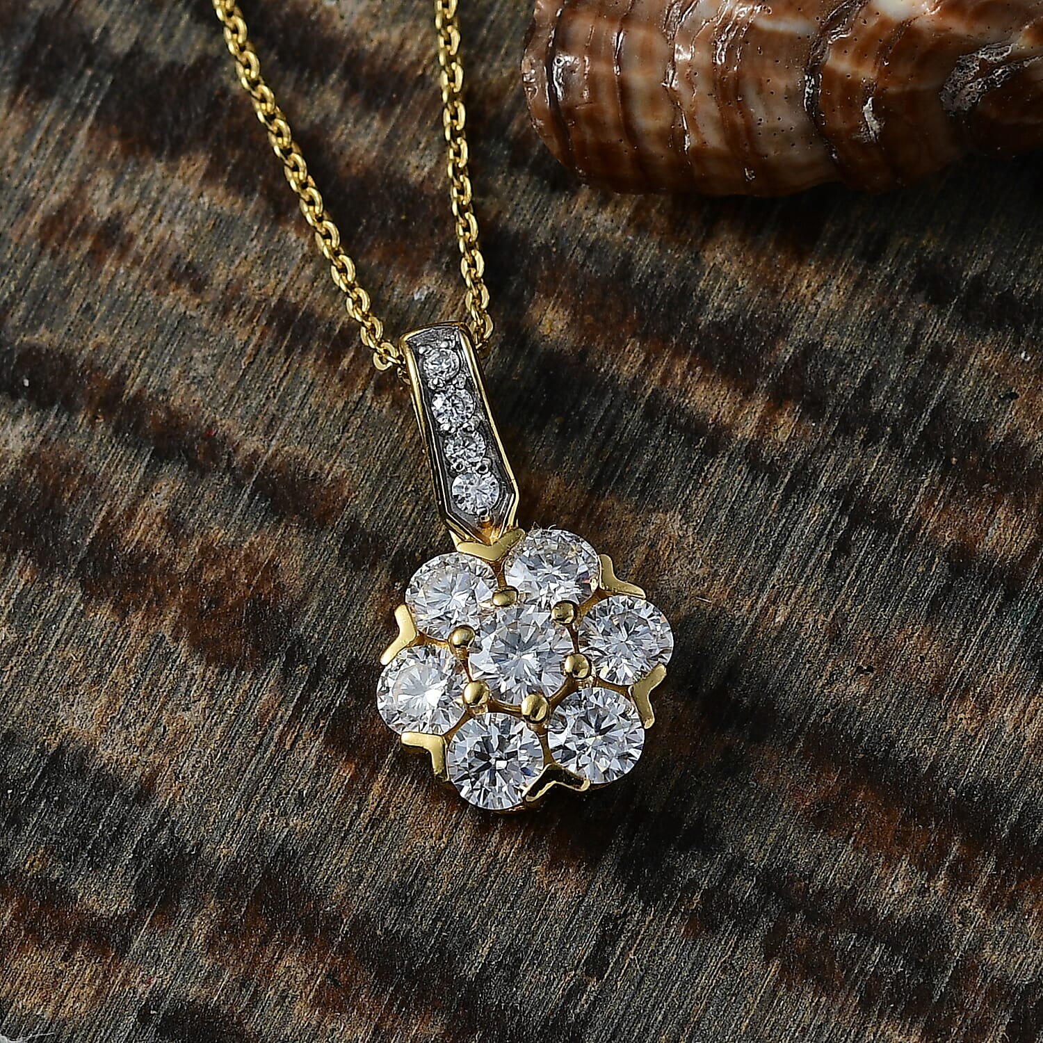 Moissanite Pendant with Chain (Size 20) in Yellow Gold Plated Sterling Silver 1.22 Ct.