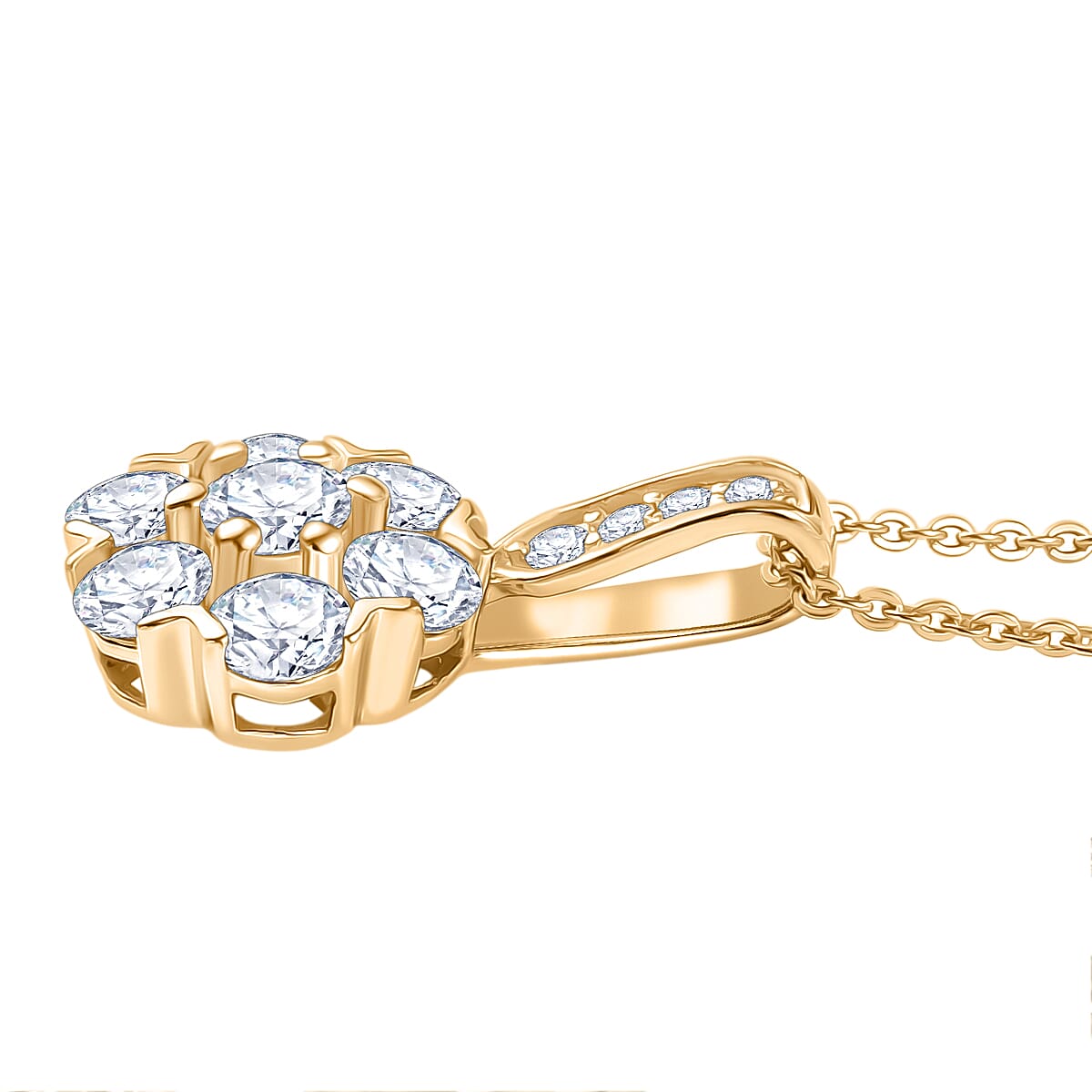 Moissanite Pendant with Chain (Size 20) in Yellow Gold Plated Sterling Silver 1.22 Ct.