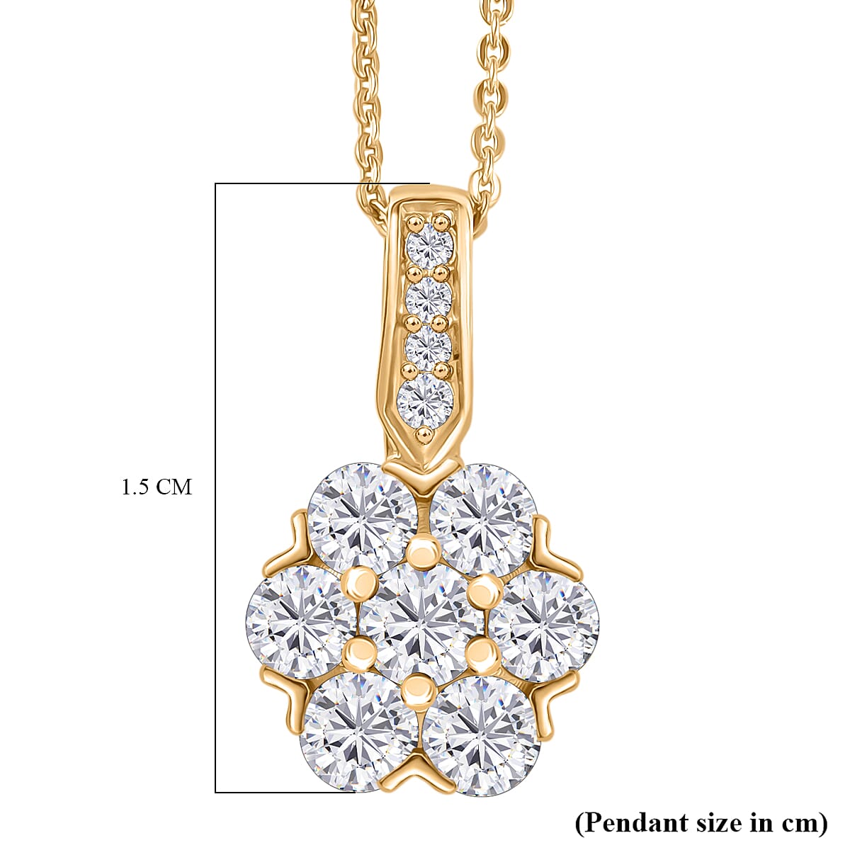 Moissanite Pendant with Chain (Size 20) in Yellow Gold Plated Sterling Silver 1.22 Ct.