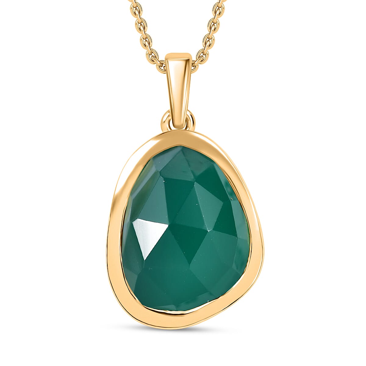 Verde Onyx Pendant with Chain (Size 20) in 18K Yellow Gold Plated Sterling Silver 10.00 Ct, Silver Wt. 5.37 Gms.