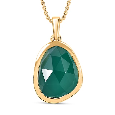 Verde Onyx Pendant with Chain (Size 20) in 18K Yellow Gold Plated Sterling Silver 10.00 Ct, Silver Wt. 5.37 Gms.