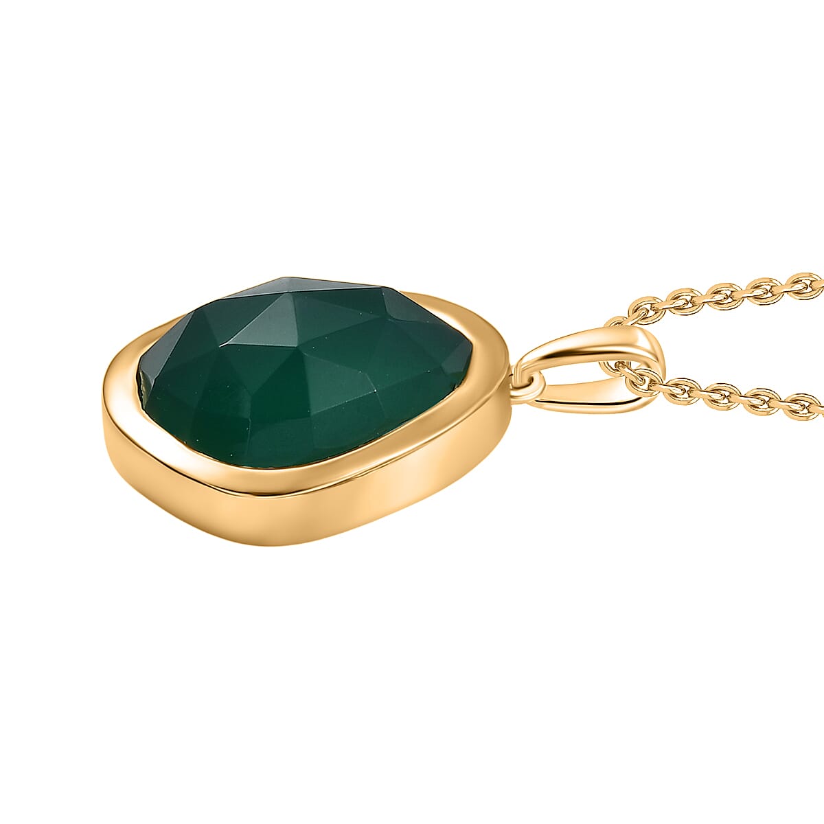 Verde Onyx Pendant with Chain (Size 20) in 18K Yellow Gold Plated Sterling Silver 10.00 Ct, Silver Wt. 5.37 Gms.