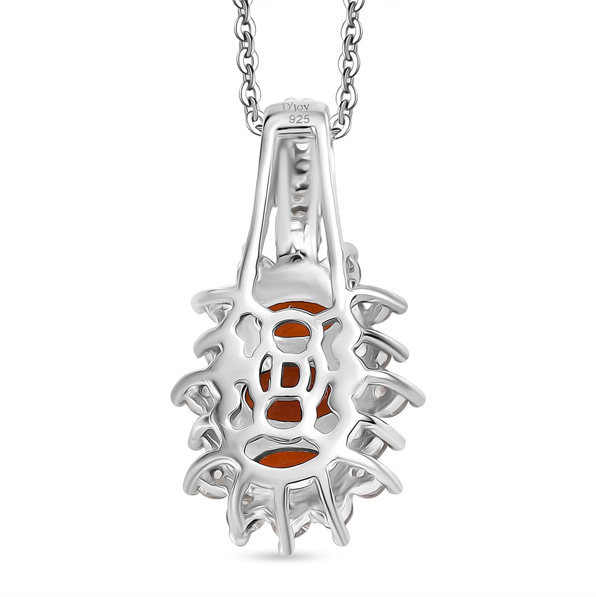 Crimson Fire Opal & White Zircon Pendant with Chain (Size 20) in Rhodium Overlay Sterling Silver 1.39 Ct.