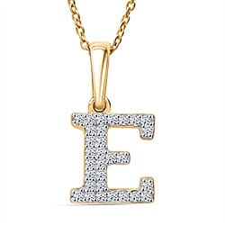 LUXURIANT Lab Grown Diamond J Initial Pendant with Chain (Size 18 - 2 Ext) in 18K Vermeil Yellow Gold Over Sterling Silver (VS-EF)