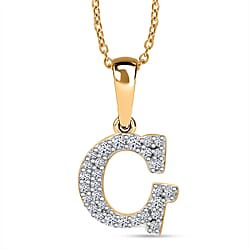 LUXURIANT Lab Grown Diamond J Initial Pendant with Chain (Size 18 - 2 Ext) in 18K Vermeil Yellow Gold Over Sterling Silver (VS-EF)