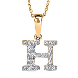 LUXURIANT Lab Grown Diamond J Initial Pendant with Chain (Size 18 - 2 Ext) in 18K Vermeil Yellow Gold Over Sterling Silver (VS-EF)
