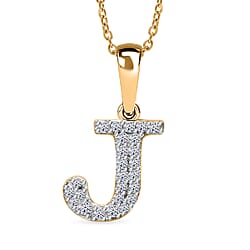 LUXURIANT Lab Grown Diamond J Initial Pendant with Chain (Size 18 - 2 Ext) in 18K Vermeil Yellow Gold Over Sterling Silver (VS-EF)