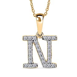 LUXURIANT Lab Grown Diamond J Initial Pendant with Chain (Size 18 - 2 Ext) in 18K Vermeil Yellow Gold Over Sterling Silver (VS-EF)