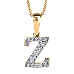 LUXURIANT Lab Grown Diamond J Initial Pendant with Chain (Size 18 - 2 Ext) in 18K Vermeil Yellow Gold Over Sterling Silver (VS-EF)