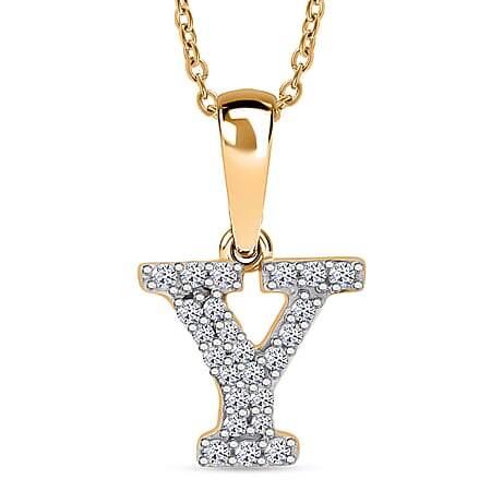 LUXURIANT Lab Grown Diamond Y Initial Pendant with Chain (Size 18 - 2 Ext) in 18K Vermeil Yellow Gold Plating Sterling Silver (VS-EF)