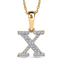 LUXURIANT Lab Grown Diamond J Initial Pendant with Chain (Size 18 - 2 Ext) in 18K Vermeil Yellow Gold Over Sterling Silver (VS-EF)