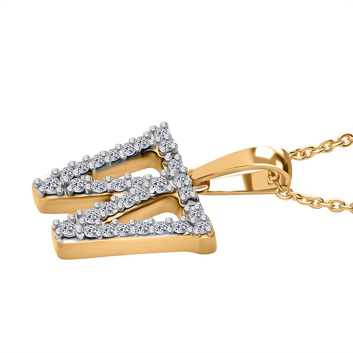 Luxuriant Lab Grown Diamond (VS-EF) Pendant with Torn Chain 19DC (Size 20) in 18K Vermeil Yellow Gold Plating Sterling Silver