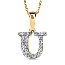 LUXURIANT Lab Grown Diamond J Initial Pendant with Chain (Size 18 - 2 Ext) in 18K Vermeil Yellow Gold Over Sterling Silver (VS-EF)
