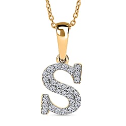 LUXURIANT Lab Grown Diamond J Initial Pendant with Chain (Size 18 - 2 Ext) in 18K Vermeil Yellow Gold Over Sterling Silver (VS-EF)