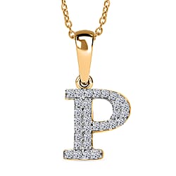 LUXURIANT Lab Grown Diamond J Initial Pendant with Chain (Size 18 - 2 Ext) in 18K Vermeil Yellow Gold Over Sterling Silver (VS-EF)