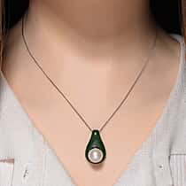 AAA Edison Pearl (11 mm) and Green Jade Pendant (18 Inch)  in 18K Vermeil Yellow Gold Plated Sterling Silver