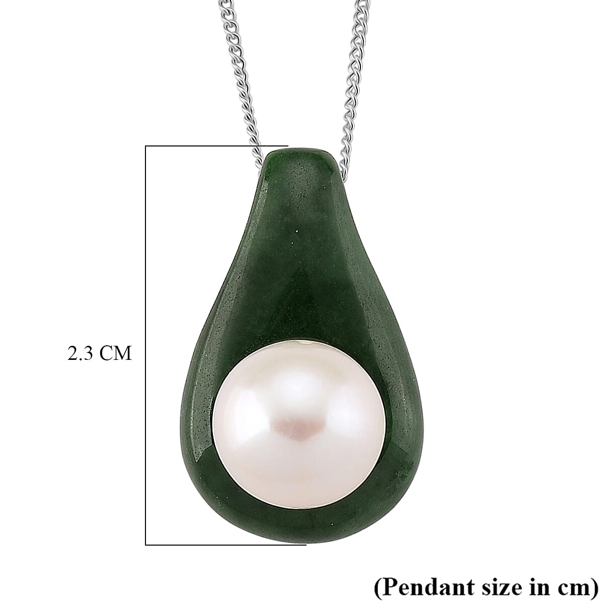 AAA Edison Pearl (11 mm) and Green Jade Pendant (18 Inch)  in 18K Vermeil Yellow Gold Plated Sterling Silver