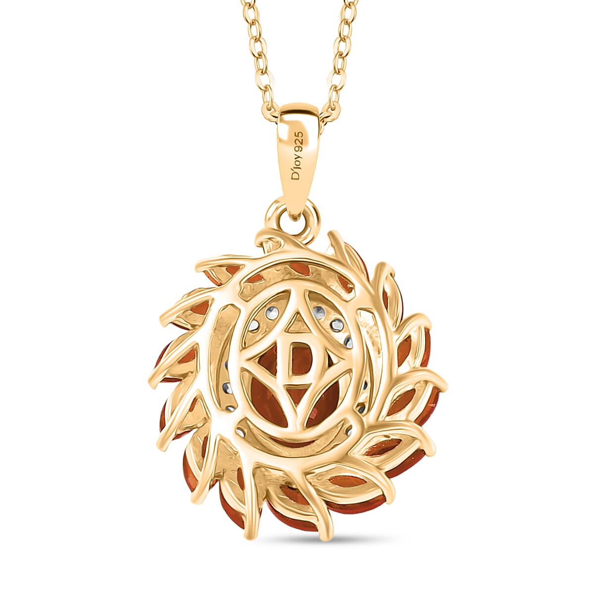 Crimson Fire Opal & White Zircon Pendant with Chain (Size 20) in 18K Vermeil Yellow Gold Overlay Sterling Silver 1.87 Ct.