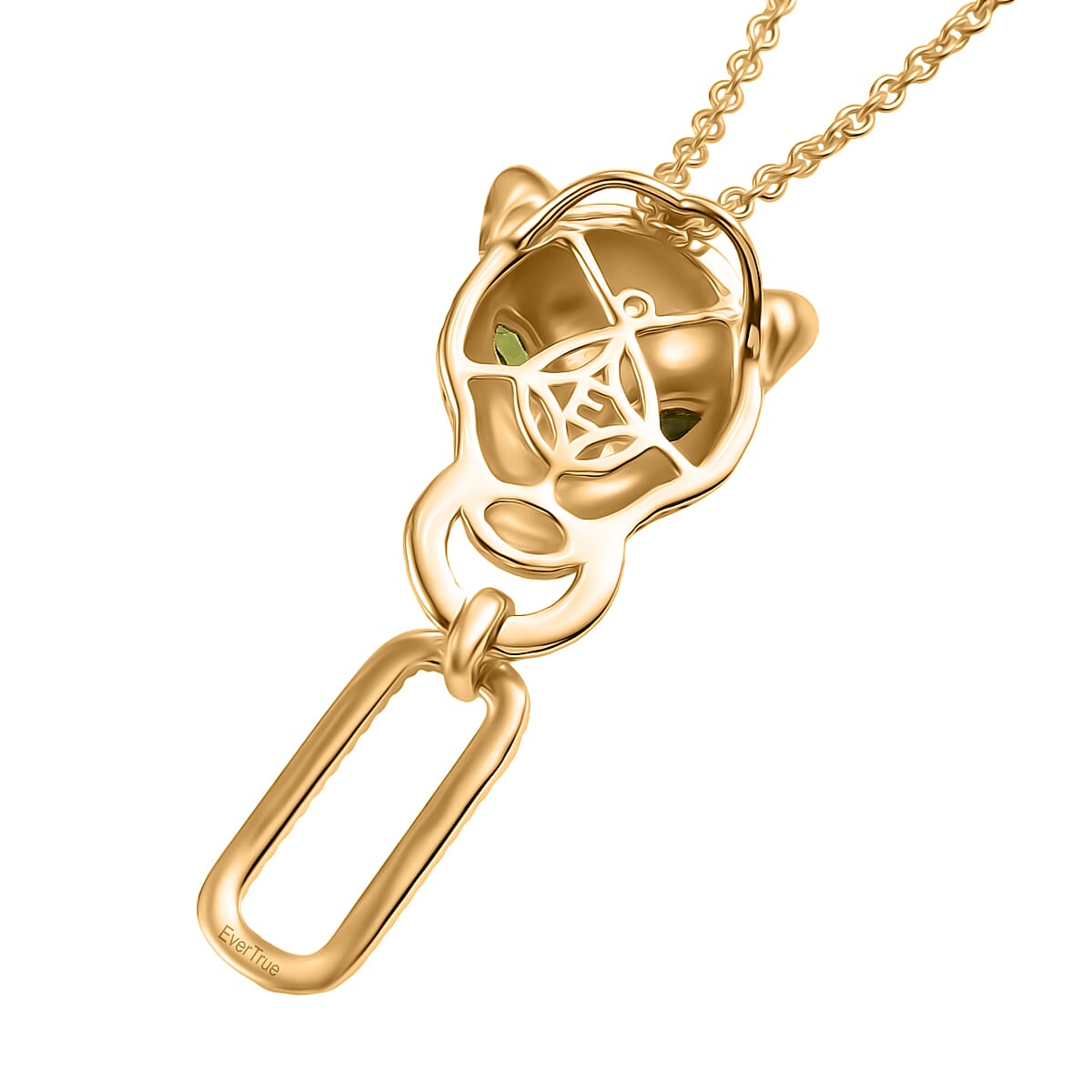 Designer Inspired - EverTrue - Natural Chrome Diopside Panther Pendant with Chain (Size 20) in Yellow Gold Tone