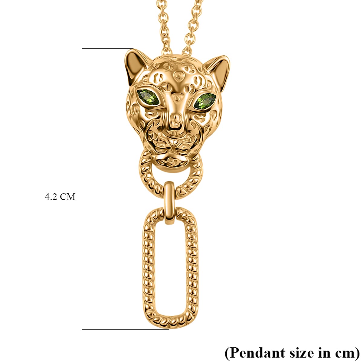 Designer Inspired - EverTrue - Natural Chrome Diopside Panther Pendant with Chain (Size 20) in Yellow Gold Tone