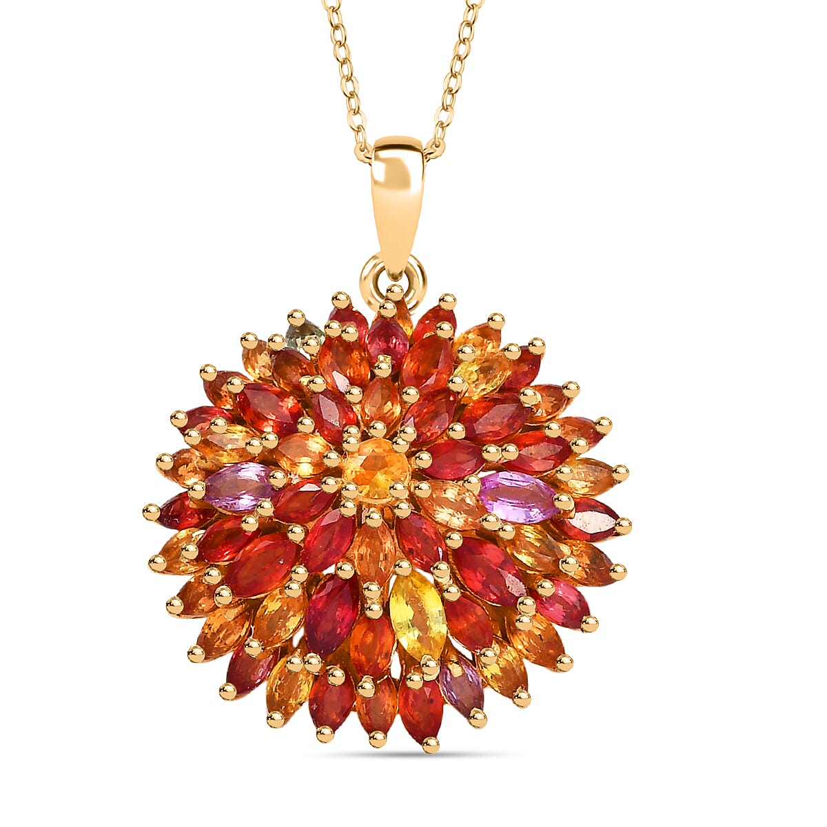 Rainbow Sapphire Pendant with Chain (Size 20) in 18K Vermeil Yellow Gold Plated Sterling Silver 7.91 Ct, Silver Wt. 6.54 Gms.