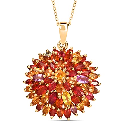 Rainbow Sapphire Pendant with Chain (Size 20) in 18K Vermeil Yellow Gold Plated Sterling Silver 7.91 Ct, Silver Wt. 6.54 Gms.