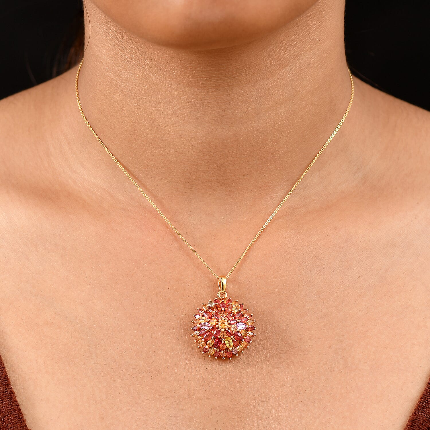 Rainbow Sapphire Pendant with Chain (Size 20) in 18K Vermeil Yellow Gold Plated Sterling Silver 7.91 Ct, Silver Wt. 6.54 Gms.