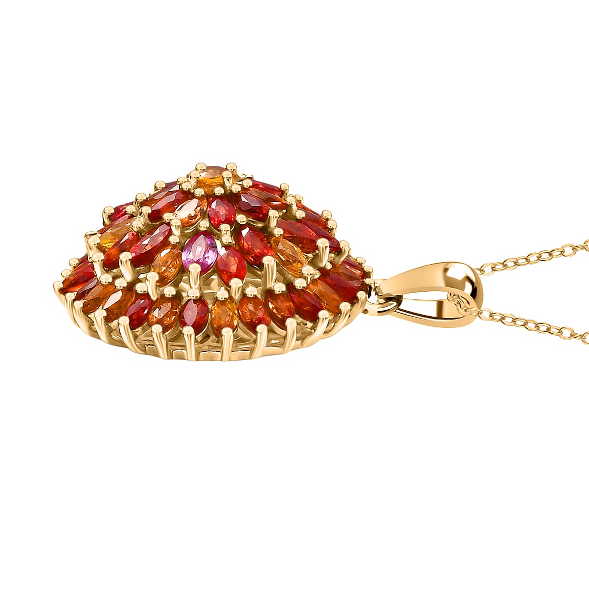 Rainbow Sapphire Pendant with Chain (Size 20) in 18K Vermeil Yellow Gold Plated Sterling Silver 7.91 Ct, Silver Wt. 6.54 Gms.