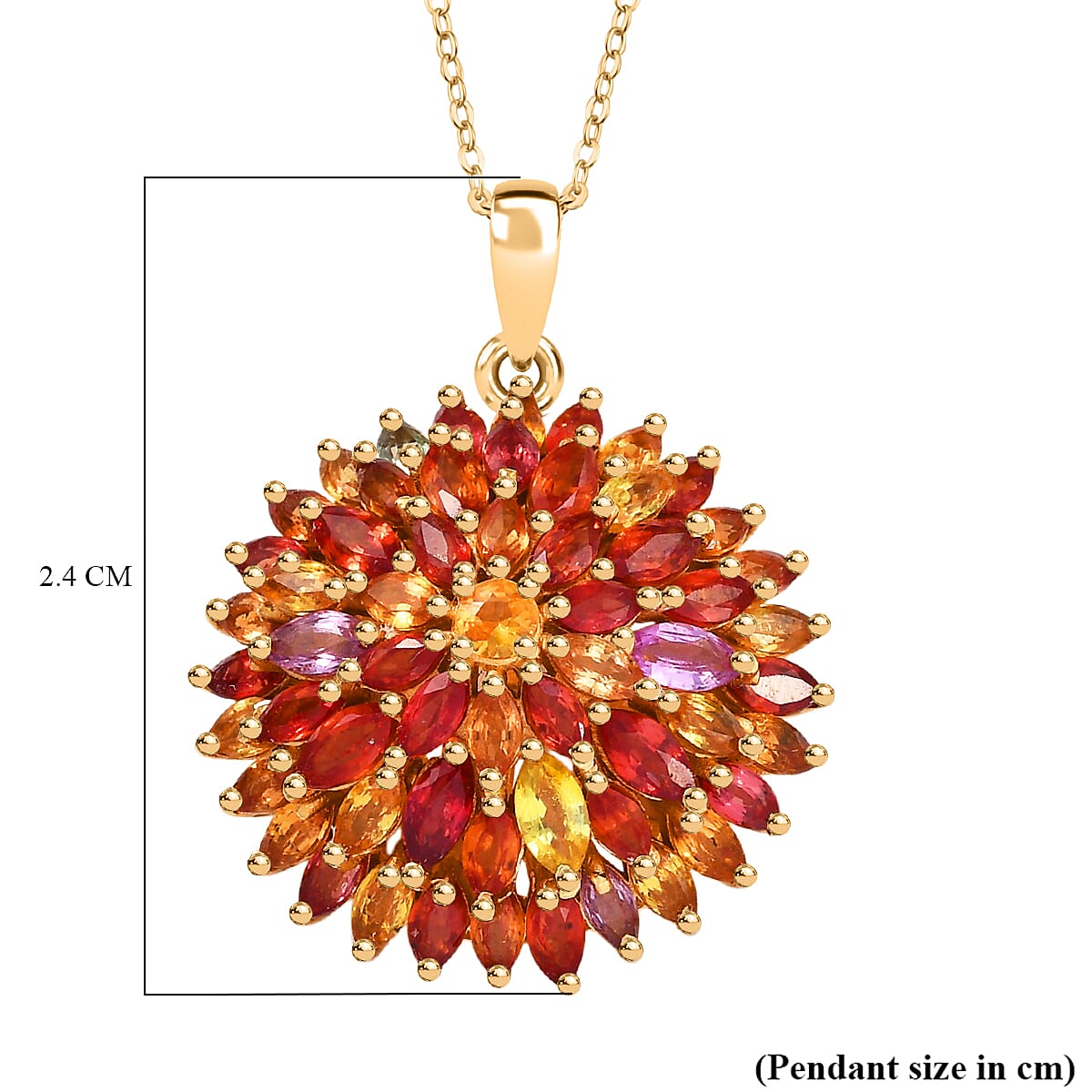 Rainbow Sapphire Pendant with Chain (Size 20) in 18K Vermeil Yellow Gold Plated Sterling Silver 7.91 Ct, Silver Wt. 6.54 Gms.