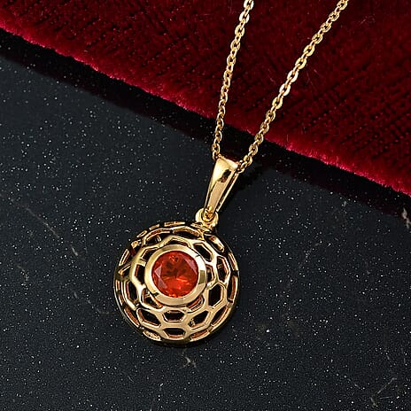 Crimson Fire Opal Pendant with Chain (Size 20) in Yellow Gold Overlay Sterling Silver