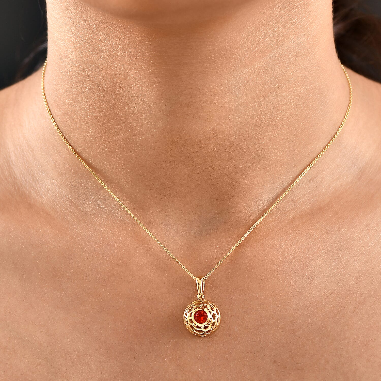Crimson Fire Opal Pendant with Chain (Size 20) in Yellow Gold Overlay Sterling Silver