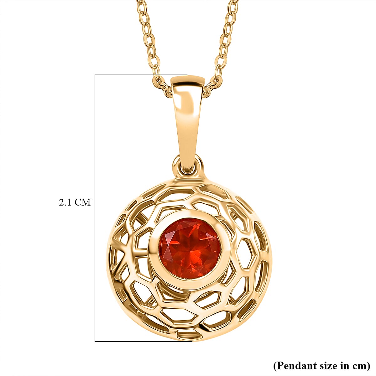 Crimson Fire Opal Pendant with Chain (Size 20) in Yellow Gold Overlay Sterling Silver