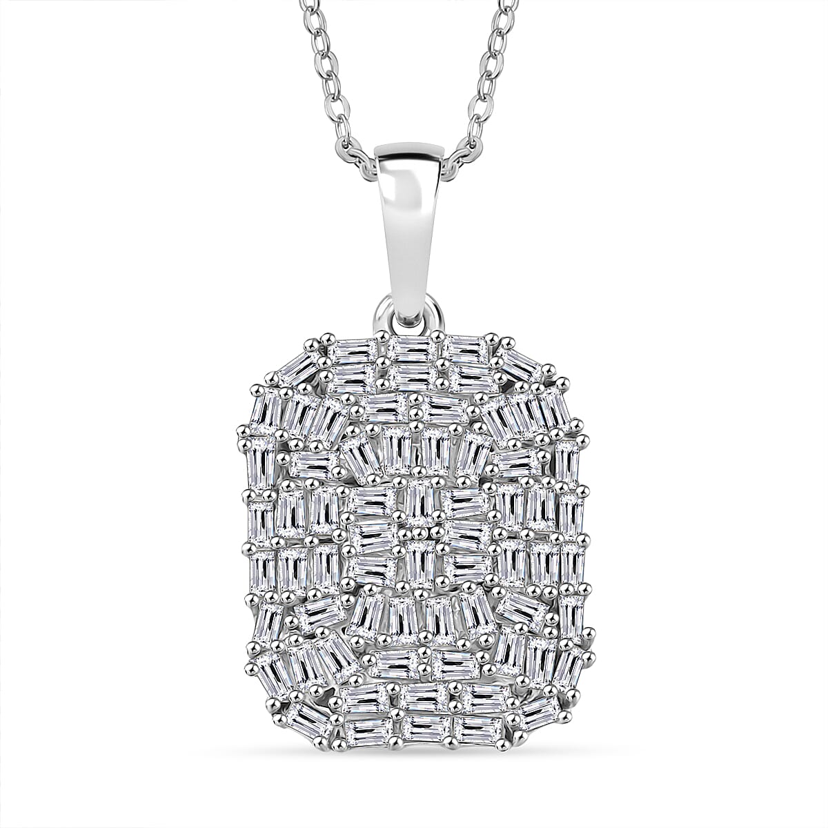 D'joy Moissanite Pendant with Chain (Size 20) in Rhodium Overlay Sterling Silver
