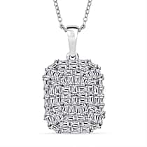 D'joy Moissanite Cluster Pendant with Chain (Size 20) in Rhodium Overlay Sterling Silver