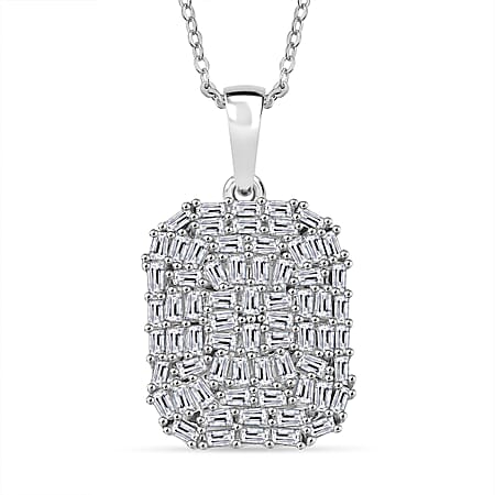 D'joy Moissanite Cluster Pendant with Chain (Size 20) in Rhodium Overlay Sterling Silver