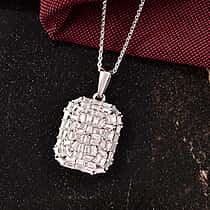 D'joy Moissanite Cluster Pendant with Chain (Size 20) in Rhodium Overlay Sterling Silver