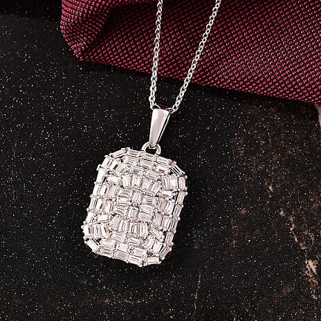D'joy Moissanite Pendant with Chain (Size 20) in Rhodium Overlay Sterling Silver
