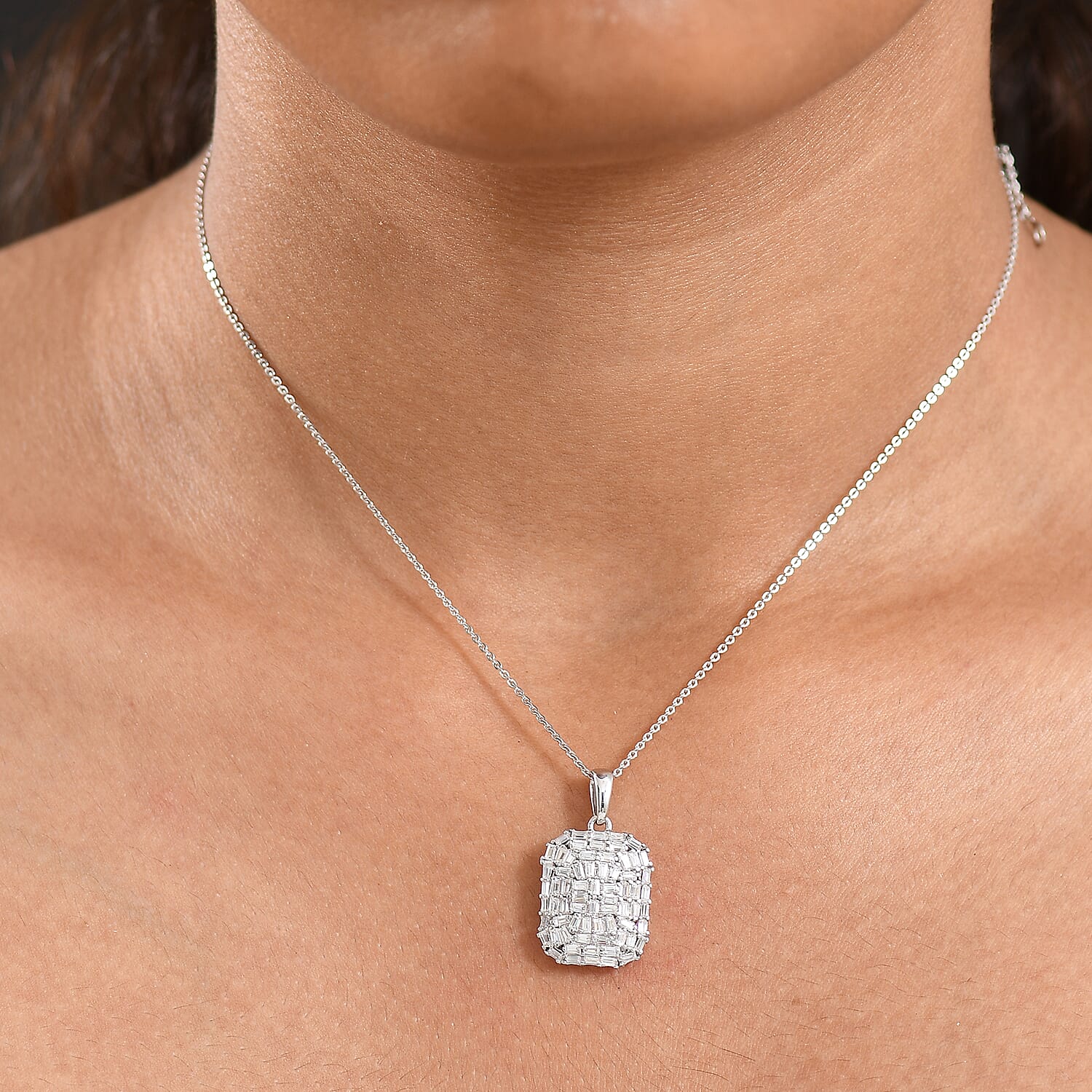 D'joy Moissanite Pendant with Chain (Size 20) in Rhodium Overlay Sterling Silver