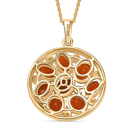 D'joy Crimson Fire Opal & White Zircon Pendant with Chain (Size 20) in 18K Vermeil Yellow Gold Overlay Sterling Silver 1.84 Ct.