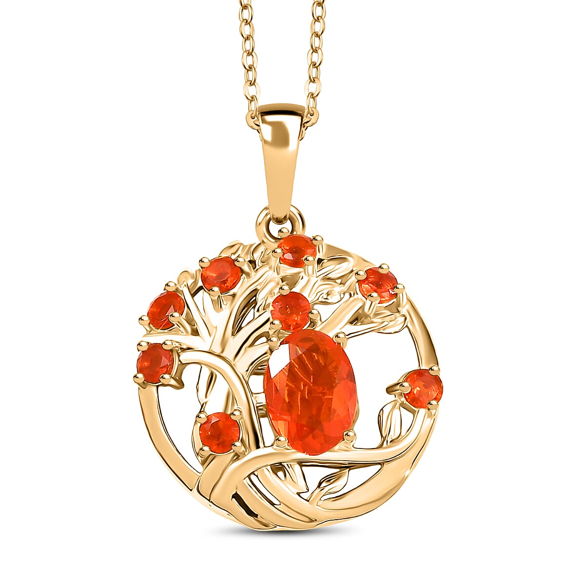 Crimson Fire Opal Pendant with Chain (Size 20) in Yellow Gold Overlay Sterling Silver