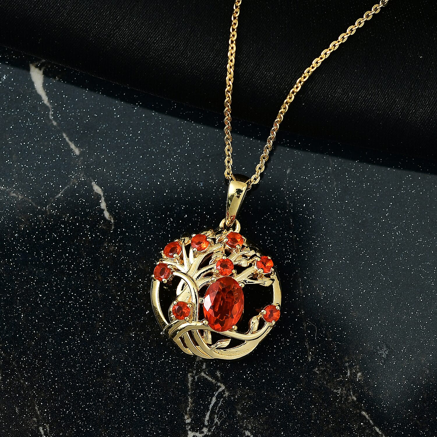 Crimson Fire Opal Pendant with Chain (Size 20) in Yellow Gold Overlay Sterling Silver