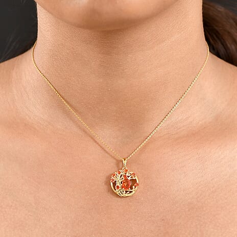 Crimson Fire Opal Pendant with Chain (Size 20) in Yellow Gold Overlay Sterling Silver
