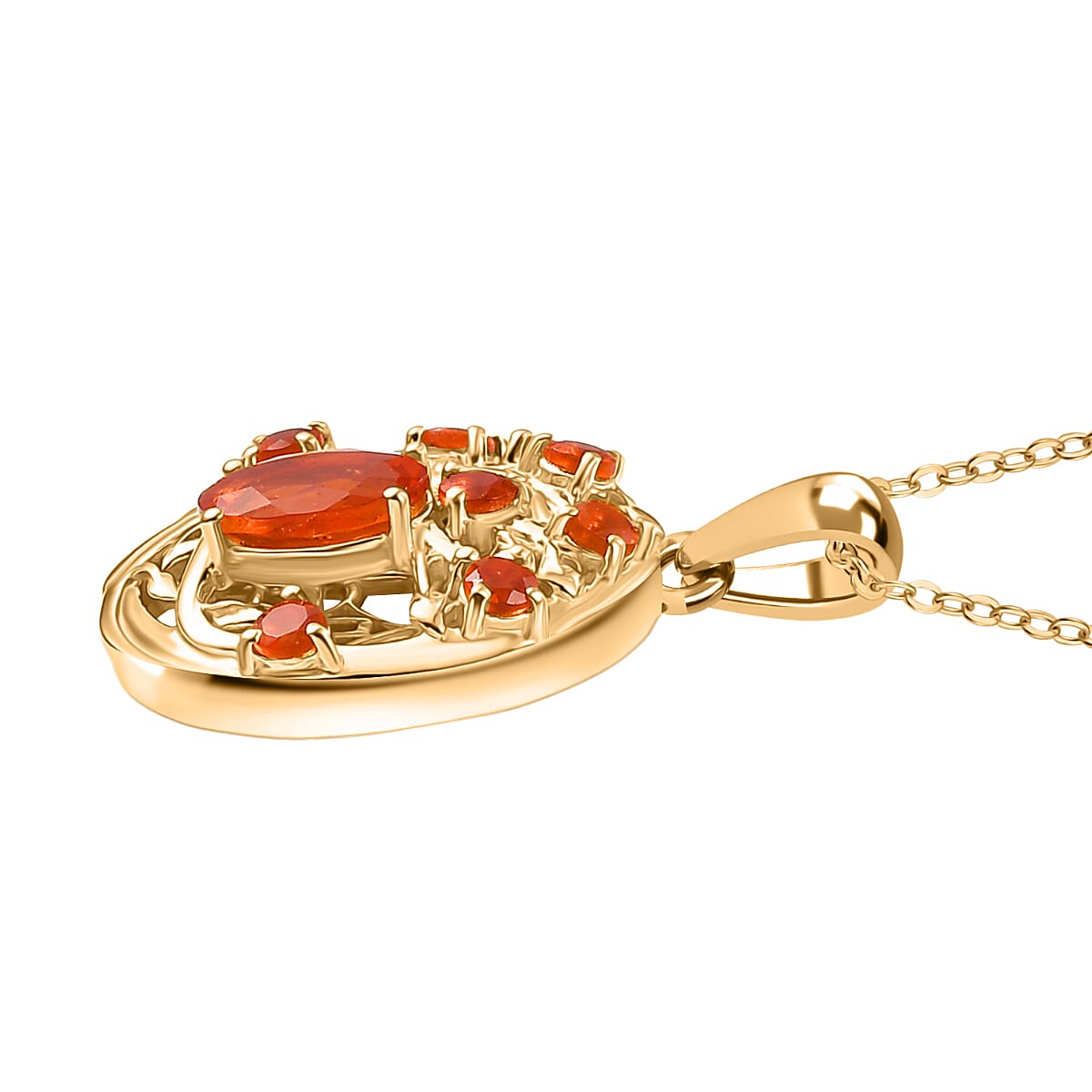 Crimson Fire Opal Pendant with Chain (Size 20) in Yellow Gold Overlay Sterling Silver