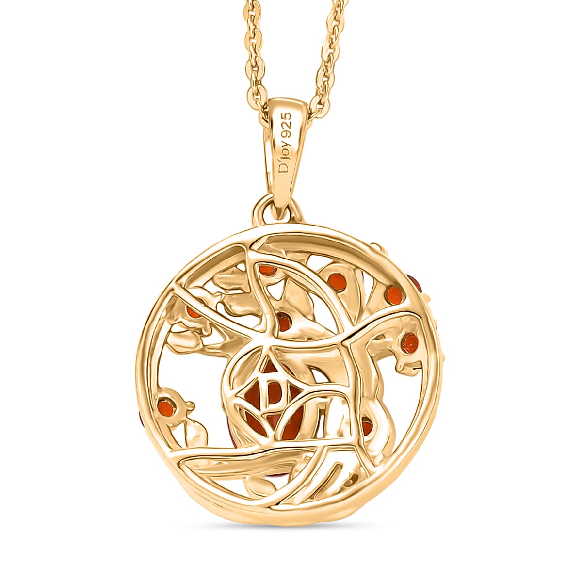 Crimson Fire Opal Pendant with Chain (Size 20) in Yellow Gold Overlay Sterling Silver