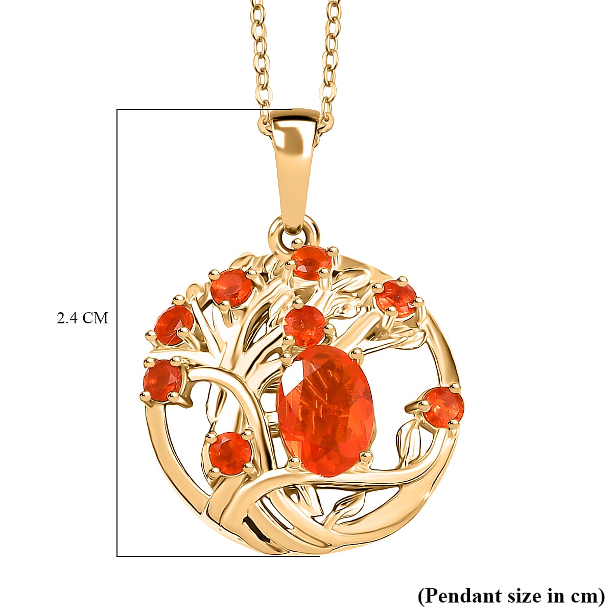 Crimson Fire Opal Pendant with Chain (Size 20) in Yellow Gold Overlay Sterling Silver