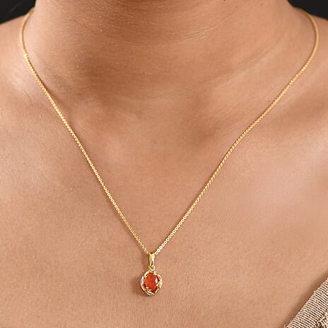 Crimson Fire Opal Pendant with Chain (Size 20) in Yellow Gold Overlay Sterling Silver