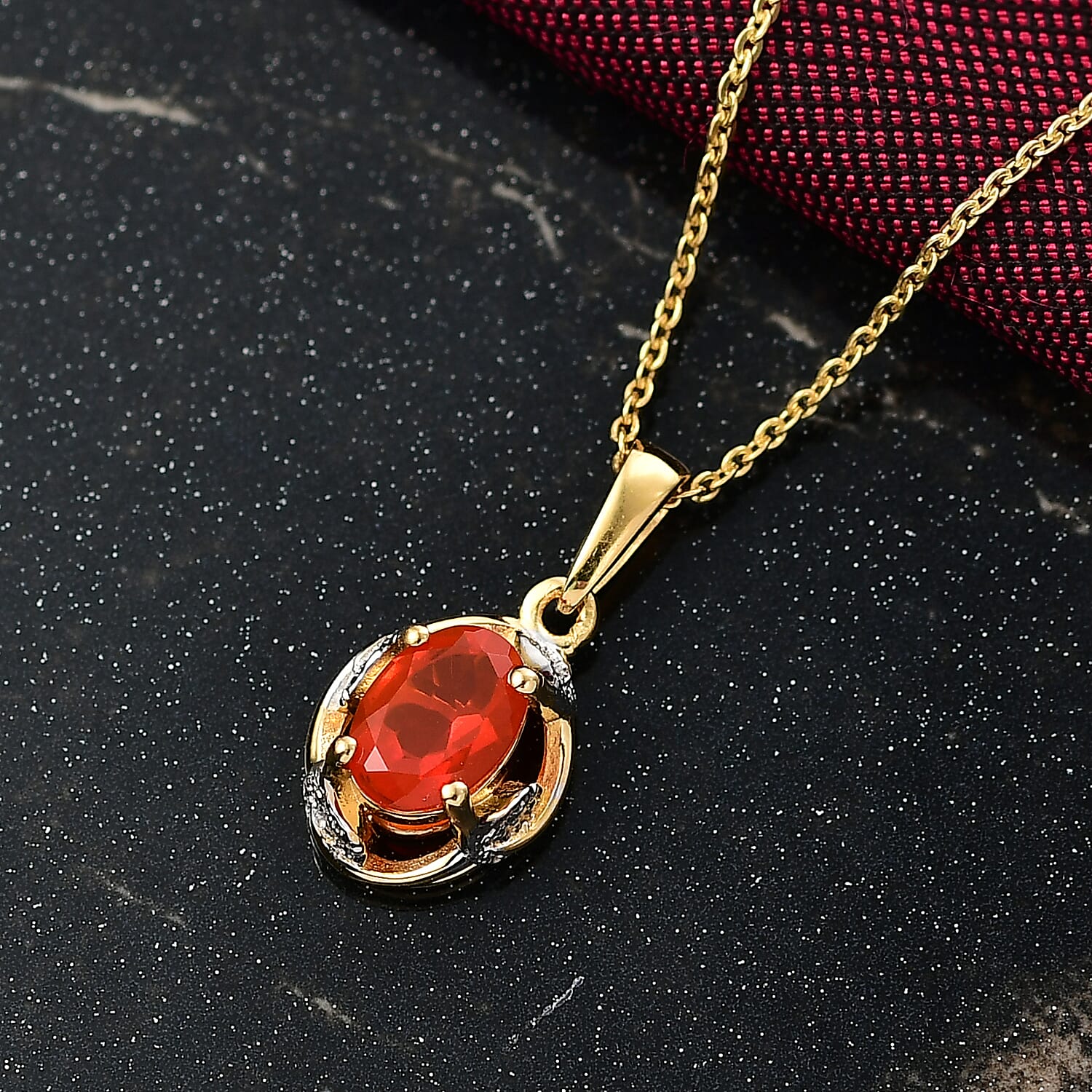 Crimson Fire Opal Pendant with Chain (Size 20) in Yellow Gold Overlay Sterling Silver
