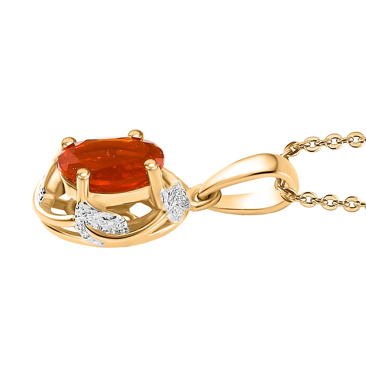 Crimson Fire Opal Pendant with Chain (Size 20) in Yellow Gold Overlay Sterling Silver